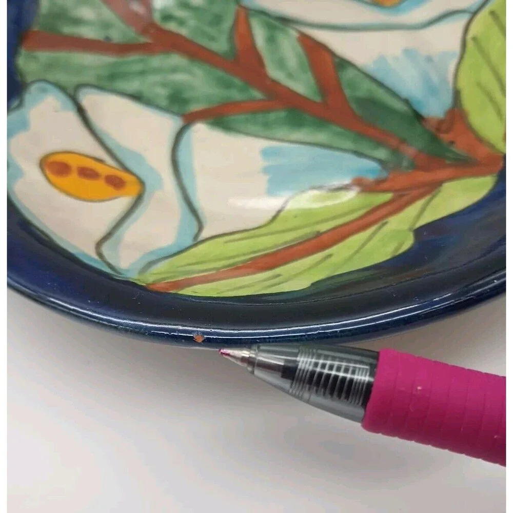 Talavera Calla Lily Hand Painted Mexico Coaster Appetizer Plate Set Of 2